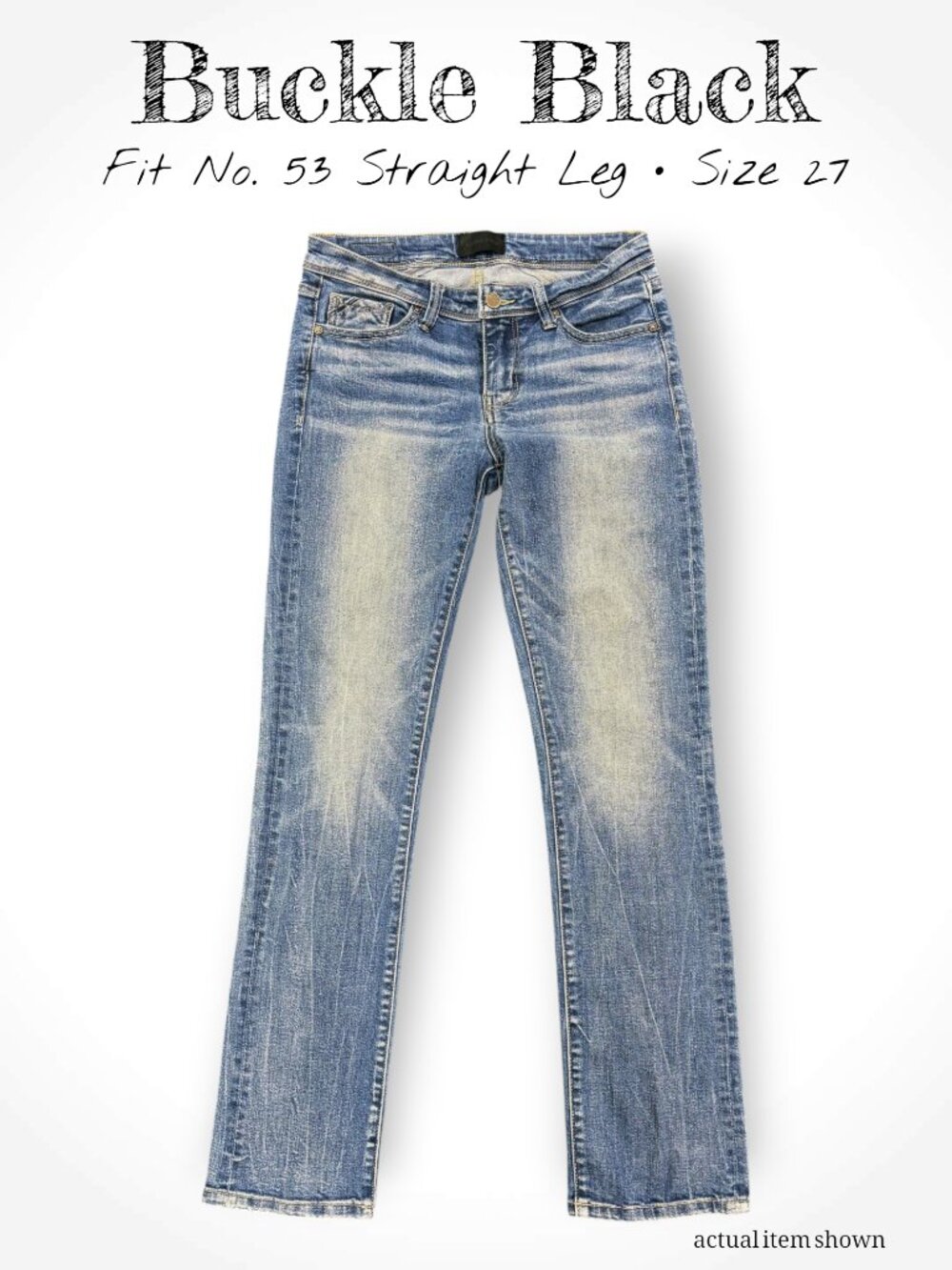 Buckle Black Fit No. 53 Straight Jeans Medium Wash Stretch Denim 27x32